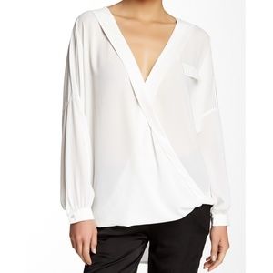 TOV Faux Leather Trim Wrap Blouse Size 40